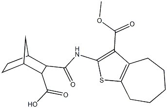 3-({[3-(methoxycarbonyl)-5,6,7,8-tetrahydro-4H-cyclohepta[b]thien-2-yl]amino}carbonyl)bicyclo[2.2.1]heptane-2-carboxylic acid Struktur