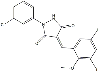 1-(3-chlorophenyl)-4-(3,5-diiodo-2-methoxybenzylidene)-3,5-pyrazolidinedione Struktur