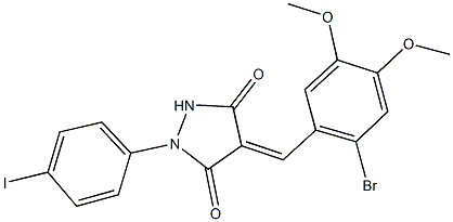 4-(2-bromo-4,5-dimethoxybenzylidene)-1-(4-iodophenyl)-3,5-pyrazolidinedione Struktur