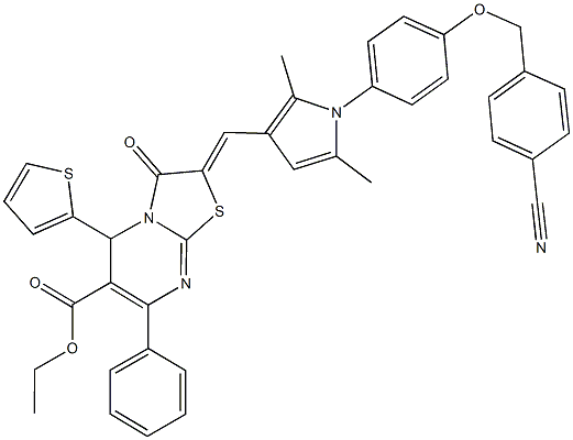 ethyl 2-[(1-{4-[(4-cyanobenzyl)oxy]phenyl}-2,5-dimethyl-1H-pyrrol-3-yl)methylene]-3-oxo-7-phenyl-5-(2-thienyl)-2,3-dihydro-5H-[1,3]thiazolo[3,2-a]pyrimidine-6-carboxylate Struktur