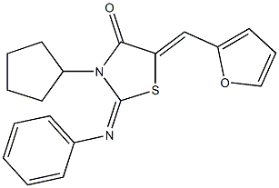 3-cyclopentyl-5-(2-furylmethylene)-2-(phenylimino)-1,3-thiazolidin-4-one Struktur