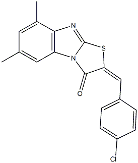 2-(4-chlorobenzylidene)-6,8-dimethyl[1,3]thiazolo[3,2-a]benzimidazol-3(2H)-one Struktur