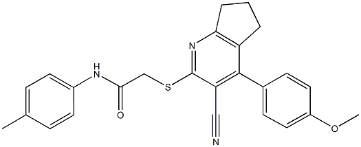 2-{[3-cyano-4-(4-methoxyphenyl)-6,7-dihydro-5H-cyclopenta[b]pyridin-2-yl]sulfanyl}-N-(4-methylphenyl)acetamide Struktur