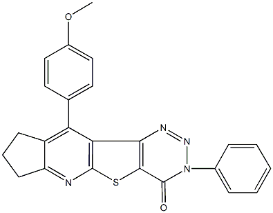 10-(4-methoxyphenyl)-3-phenyl-8,9-dihydro-3H-cyclopenta[5',6']pyrido[3',2':4,5]thieno[3,2-d][1,2,3]triazin-4(7H)-one Struktur