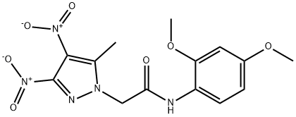 2-{3,4-bisnitro-5-methyl-1H-pyrazol-1-yl}-N-(2,4-dimethoxyphenyl)acetamide Struktur