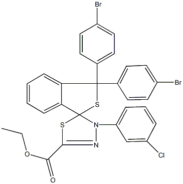 ethyl 1,1-bis(4-bromophenyl)-4'-(3-chlorophenyl)-1,3,4',5'-tetrahydrospiro(2-benzothiophene-3,5'-[1,3,4]-thiadiazole)-2'-carboxylate Struktur