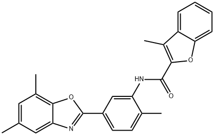 N-[5-(5,7-dimethyl-1,3-benzoxazol-2-yl)-2-methylphenyl]-3-methyl-1-benzofuran-2-carboxamide Struktur