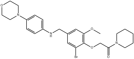 N-{3-bromo-5-methoxy-4-[2-oxo-2-(1-piperidinyl)ethoxy]benzyl}-4-(4-morpholinyl)aniline Struktur