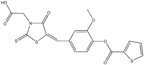 (5-{3-methoxy-4-[(2-thienylcarbonyl)oxy]benzylidene}-4-oxo-2-thioxo-1,3-thiazolidin-3-yl)acetic acid Struktur