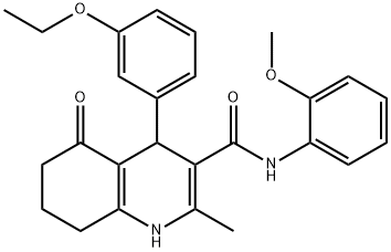 4-(3-ethoxyphenyl)-N-(2-methoxyphenyl)-2-methyl-5-oxo-1,4,5,6,7,8-hexahydro-3-quinolinecarboxamide Struktur