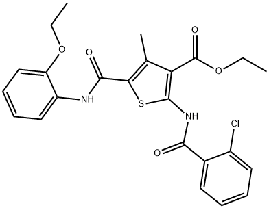 ethyl 2-[(2-chlorobenzoyl)amino]-5-[(2-ethoxyanilino)carbonyl]-4-methylthiophene-3-carboxylate Struktur