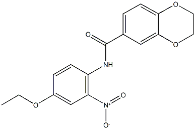 N-{4-ethoxy-2-nitrophenyl}-2,3-dihydro-1,4-benzodioxine-6-carboxamide Struktur