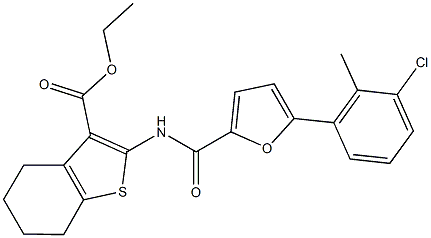 ethyl 2-{[5-(3-chloro-2-methylphenyl)-2-furoyl]amino}-4,5,6,7-tetrahydro-1-benzothiophene-3-carboxylate Struktur