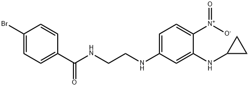 4-bromo-N-(2-{3-(cyclopropylamino)-4-nitroanilino}ethyl)benzamide Struktur