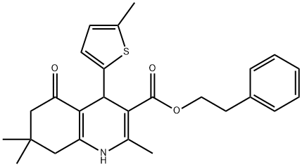 2-phenylethyl 2,7,7-trimethyl-4-(5-methylthien-2-yl)-5-oxo-1,4,5,6,7,8-hexahydroquinoline-3-carboxylate Struktur