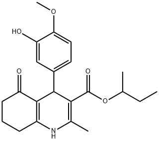 sec-butyl 4-(3-hydroxy-4-methoxyphenyl)-2-methyl-5-oxo-1,4,5,6,7,8-hexahydroquinoline-3-carboxylate Struktur