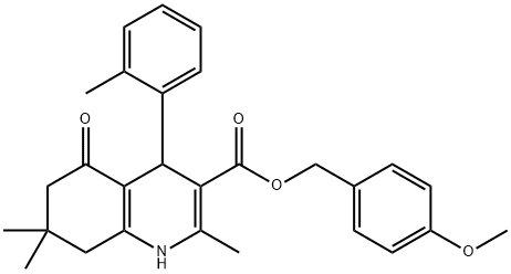 4-methoxybenzyl 2,7,7-trimethyl-4-(2-methylphenyl)-5-oxo-1,4,5,6,7,8-hexahydro-3-quinolinecarboxylate Struktur