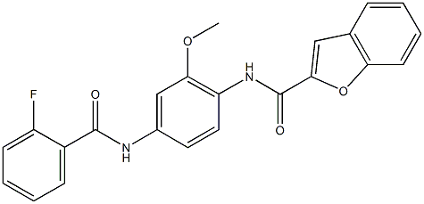 N-{4-[(2-fluorobenzoyl)amino]-2-methoxyphenyl}-1-benzofuran-2-carboxamide Struktur