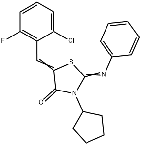 5-(2-chloro-6-fluorobenzylidene)-3-cyclopentyl-2-(phenylimino)-1,3-thiazolidin-4-one Struktur