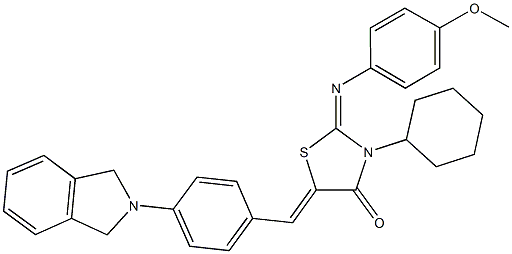 3-cyclohexyl-5-[4-(1,3-dihydro-2H-isoindol-2-yl)benzylidene]-2-[(4-methoxyphenyl)imino]-1,3-thiazolidin-4-one Struktur