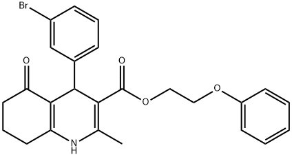 2-phenoxyethyl 4-(3-bromophenyl)-2-methyl-5-oxo-1,4,5,6,7,8-hexahydro-3-quinolinecarboxylate Struktur