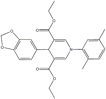 diethyl 4-(1,3-benzodioxol-5-yl)-1-(2,5-dimethylphenyl)-1,4-dihydro-3,5-pyridinedicarboxylate Struktur