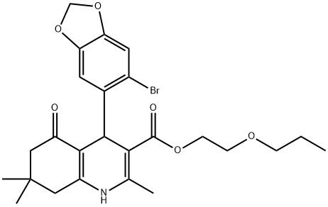 2-propoxyethyl 4-(6-bromo-1,3-benzodioxol-5-yl)-2,7,7-trimethyl-5-oxo-1,4,5,6,7,8-hexahydro-3-quinolinecarboxylate Struktur