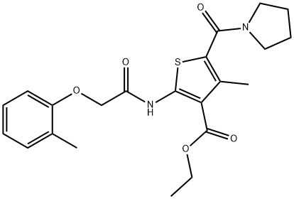 ethyl 4-methyl-2-{[(2-methylphenoxy)acetyl]amino}-5-(1-pyrrolidinylcarbonyl)-3-thiophenecarboxylate Struktur