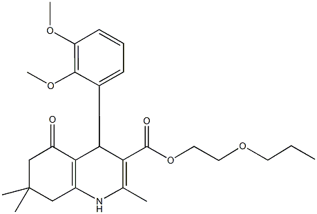 2-propoxyethyl 4-(2,3-dimethoxyphenyl)-2,7,7-trimethyl-5-oxo-1,4,5,6,7,8-hexahydro-3-quinolinecarboxylate Struktur