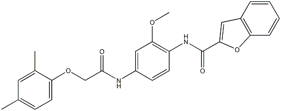 N-(4-{[(2,4-dimethylphenoxy)acetyl]amino}-2-methoxyphenyl)-1-benzofuran-2-carboxamide Struktur