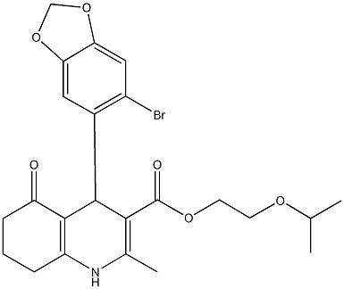 2-isopropoxyethyl 4-(6-bromo-1,3-benzodioxol-5-yl)-2-methyl-5-oxo-1,4,5,6,7,8-hexahydroquinoline-3-carboxylate Struktur