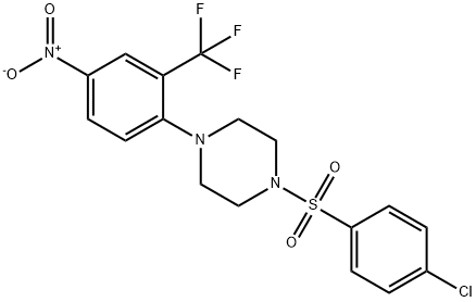 1-[(4-chlorophenyl)sulfonyl]-4-[4-nitro-2-(trifluoromethyl)phenyl]piperazine Struktur