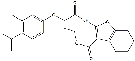 ethyl 2-{[(4-isopropyl-3-methylphenoxy)acetyl]amino}-4,5,6,7-tetrahydro-1-benzothiophene-3-carboxylate Struktur