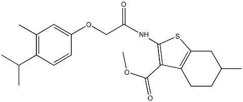 methyl 2-{[(4-isopropyl-3-methylphenoxy)acetyl]amino}-6-methyl-4,5,6,7-tetrahydro-1-benzothiophene-3-carboxylate Struktur