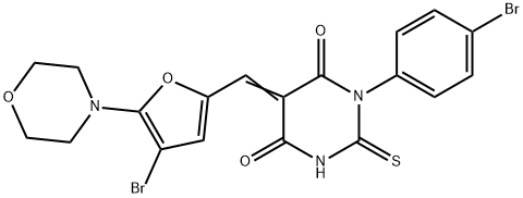 5-{[4-bromo-5-(4-morpholinyl)-2-furyl]methylene}-1-(4-bromophenyl)-2-thioxodihydro-4,6(1H,5H)-pyrimidinedione Struktur