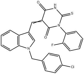 5-{[1-(4-chlorobenzyl)-1H-indol-3-yl]methylene}-1-(2-fluorophenyl)-2-thioxodihydro-4,6(1H,5H)-pyrimidinedione Struktur