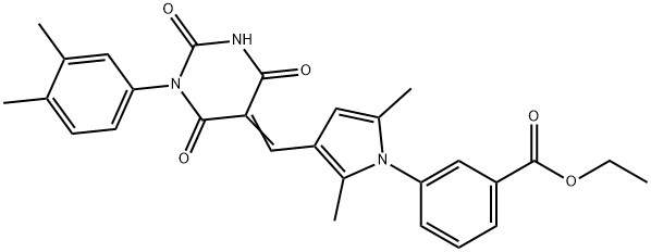 ethyl 3-{3-[(1-(3,4-dimethylphenyl)-2,4,6-trioxotetrahydro-5(2H)-pyrimidinylidene)methyl]-2,5-dimethyl-1H-pyrrol-1-yl}benzoate Struktur