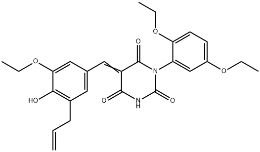 5-(3-allyl-5-ethoxy-4-hydroxybenzylidene)-1-(2,5-diethoxyphenyl)-2,4,6(1H,3H,5H)-pyrimidinetrione Struktur