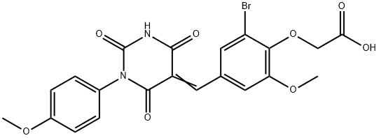 {2-bromo-6-methoxy-4-[(1-(4-methoxyphenyl)-2,4,6-trioxotetrahydro-5(2H)-pyrimidinylidene)methyl]phenoxy}acetic acid Struktur