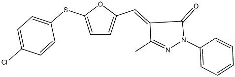 4-({5-[(4-chlorophenyl)sulfanyl]-2-furyl}methylene)-5-methyl-2-phenyl-2,4-dihydro-3H-pyrazol-3-one Struktur