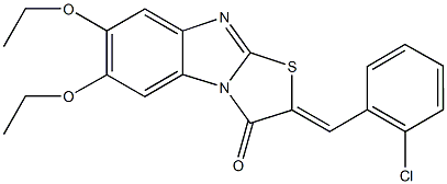 2-(2-chlorobenzylidene)-6,7-diethoxy[1,3]thiazolo[3,2-a]benzimidazol-3(2H)-one Struktur