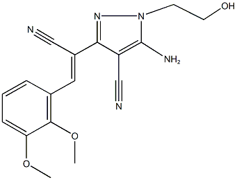 5-amino-3-[1-cyano-2-(2,3-dimethoxyphenyl)vinyl]-1-(2-hydroxyethyl)-1H-pyrazole-4-carbonitrile Struktur