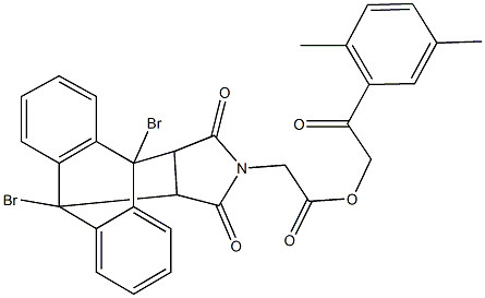 2-(2,5-dimethylphenyl)-2-oxoethyl (1,8-dibromo-16,18-dioxo-17-azapentacyclo[6.6.5.0~2,7~.0~9,14~.0~15,19~]nonadeca-2,4,6,9,11,13-hexaen-17-yl)acetate Struktur