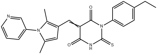 5-{[2,5-dimethyl-1-(3-pyridinyl)-1H-pyrrol-3-yl]methylene}-1-(4-ethylphenyl)-2-thioxodihydro-4,6(1H,5H)-pyrimidinedione Struktur