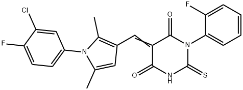 5-{[1-(3-chloro-4-fluorophenyl)-2,5-dimethyl-1H-pyrrol-3-yl]methylene}-1-(2-fluorophenyl)-2-thioxodihydro-4,6(1H,5H)-pyrimidinedione Struktur