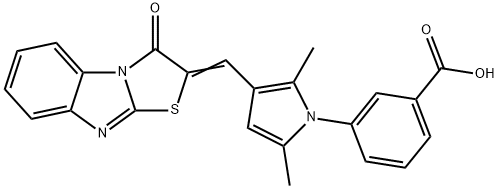 3-{2,5-dimethyl-3-[(3-oxo[1,3]thiazolo[3,2-a]benzimidazol-2(3H)-ylidene)methyl]-1H-pyrrol-1-yl}benzoic acid Struktur