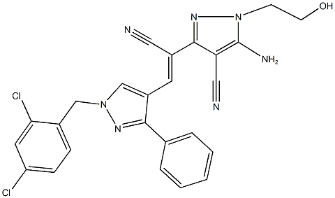 5-amino-3-{1-cyano-2-[1-(2,4-dichlorobenzyl)-3-phenyl-1H-pyrazol-4-yl]vinyl}-1-(2-hydroxyethyl)-1H-pyrazole-4-carbonitrile Struktur