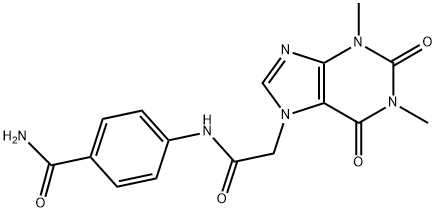 4-{[(1,3-dimethyl-2,6-dioxo-1,2,3,6-tetrahydro-7H-purin-7-yl)acetyl]amino}benzamide Struktur