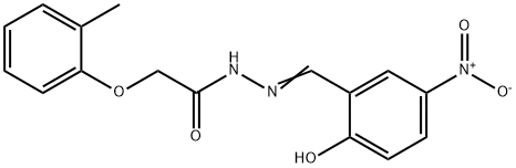 N'-{2-hydroxy-5-nitrobenzylidene}-2-(2-methylphenoxy)acetohydrazide Struktur