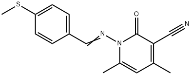 4,6-dimethyl-1-{[4-(methylsulfanyl)benzylidene]amino}-2-oxo-1,2-dihydro-3-pyridinecarbonitrile Struktur